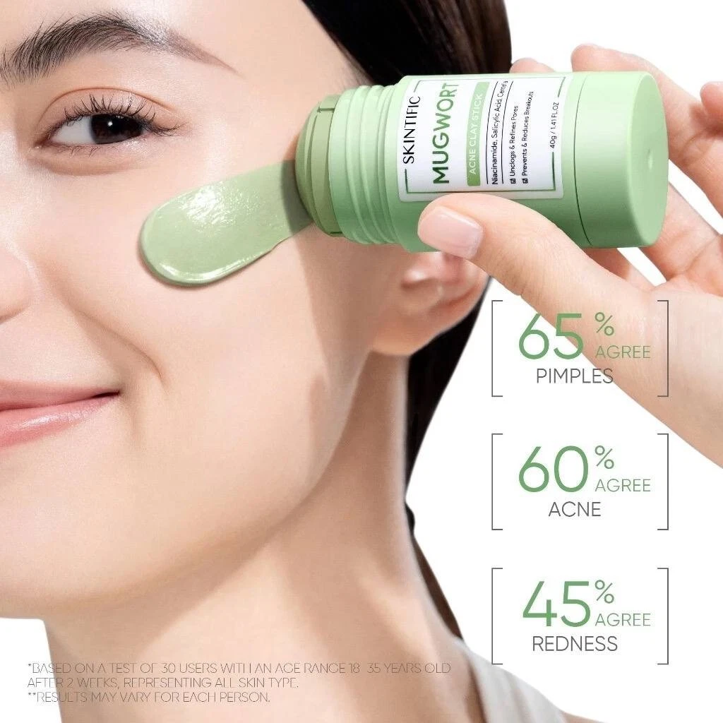 SKINTIFIC Mugwort Acne Clay Mask Stick 40g | Redness Relief, Pore Minimizing, Anti Acne Treatment - Image 3